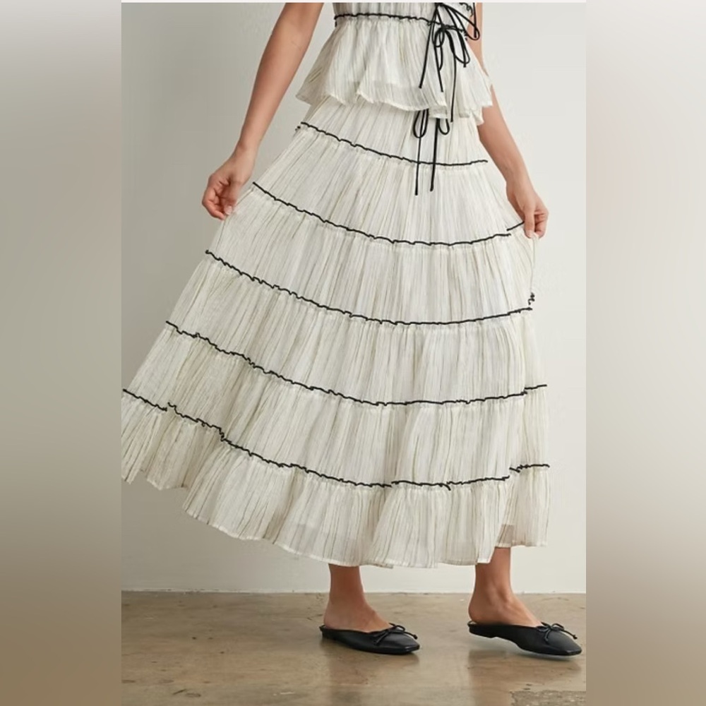 Elegant White Maxi Skirt with Black Accents